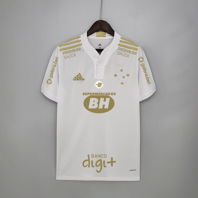 Camisa Cruzeiro Away Branca + Patrocínios Vermelha 21/22 - Adidas Versão Torcedor